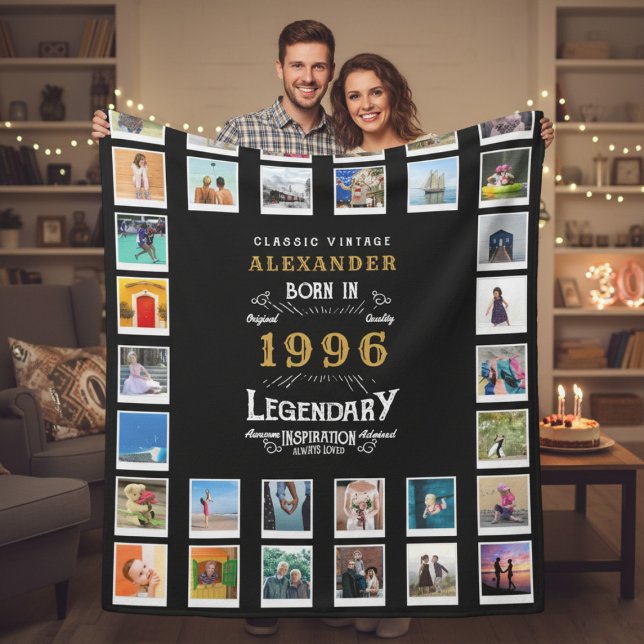 30. Geburtstag Foto-Collage Sohn oder Ehemann Fleecedecke (1996 fleece photo blanket held by a couple in a room.)