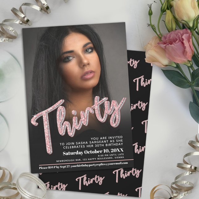 30. Geburtstag Foto Drehbuch Glitzer pink Einladung (Von Creator hochgeladen)