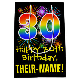 30. Geburtstag: Fun Fireworks Pattern + Rainbow 30 Mittlere Geschenktüte