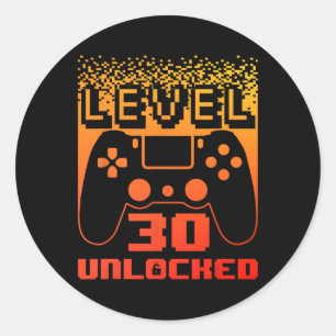 30. Geburtstag für Männer Level 30 Unlock Gamer 30 Runder Aufkleber
