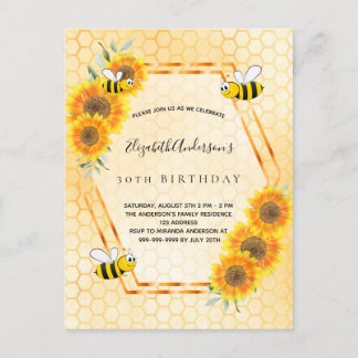 30. Geburtstag gelbe rustikale Sonnenblumen Einlad Postkarte