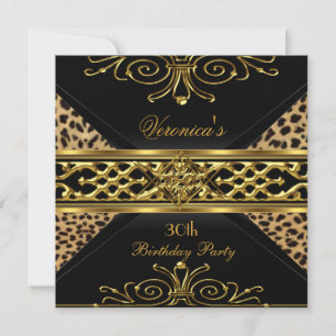 30. Geburtstag Gold Black Gold Art Deco Leopard Einladung