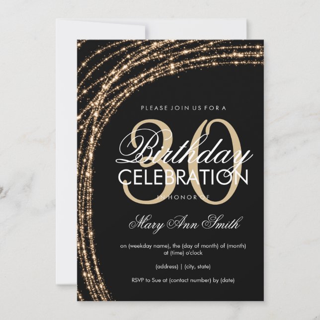 30. Geburtstag Gold Sparkling String Lights Einladung (Vorderseite)