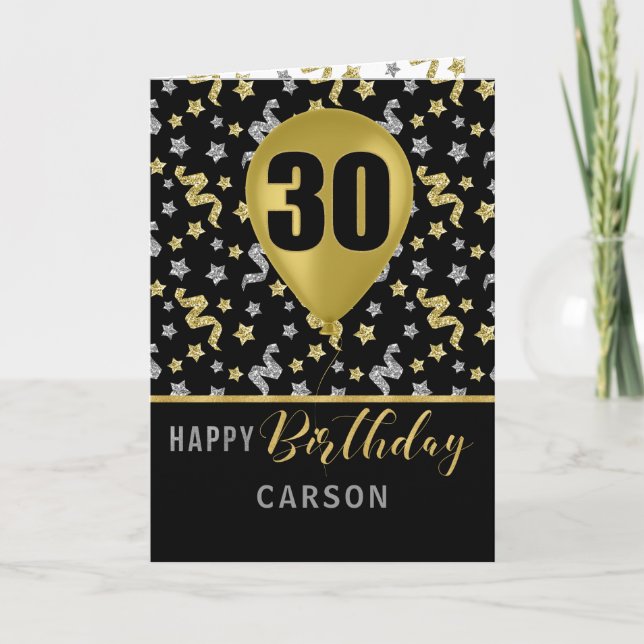 30. Geburtstag Gold und Silver Confetti Ballon Karte (Vorderseite)