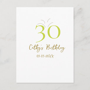 30. GEBURTSTAG GRÜN GOLD PASTELL HANDGEZEICHNET RE POSTKARTE