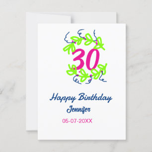 30. Geburtstag grüne blaue Girlande Name Datum rus Postkarte