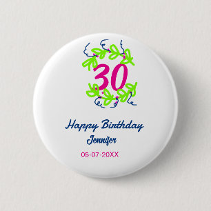 30. Geburtstag grüner blauer Kranz Datum rustikal Button