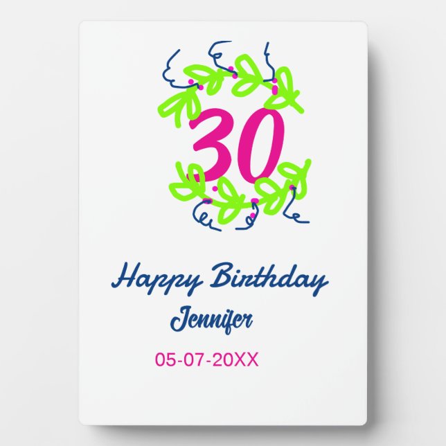 30. Geburtstag grüner blauer Kranz Datum rustikal  Fotoplatte (Vorderseite)