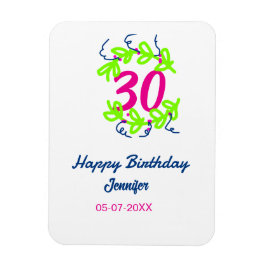 30. Geburtstag grüner blauer Kranz Datum rustikal  Magnet