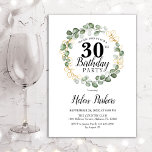 30. Geburtstag - Grüner Eukalyptus-Foliage Einladung<br><div class="desc">Party Einladung zum 30. Elegante botanische Einladungskarte. Das elegante Design ist mit handgemalten Aquarellgrün eucalyptus-Kranz und Skript-Schriftart ausgestattet. Personalisieren Sie Ihre persönlichen Daten. Kann in jedem Alter angepasst werden!</div>