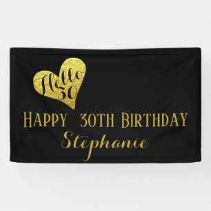 30. Geburtstag Hallo 30 Schwarz und Kunstgold Herz Banner