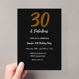 30. Geburtstag hinzufügen Name Datum Jahr schwarz Acryleinladungen