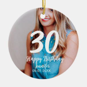 30. Geburtstag hinzufügen Name Datum Jahr Weißes F Keramik Ornament