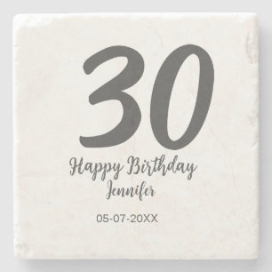 30. Geburtstag hinzufügen Namensdatum Jahr schwarz Steinuntersetzer