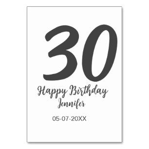 30. Geburtstag hinzufügen Namensdatum Jahr schwarz Tischnummer