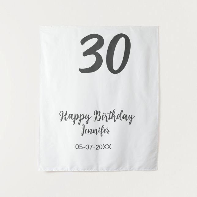 30. Geburtstag hinzufügen Namensdatum Jahr schwarz Wandteppich (Vorderseite)