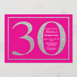 30. Geburtstag Hot Pink und Silver Glitzer Einladung