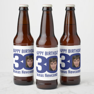 30. Geburtstag individuelle Name Marineblau weiße Bierflaschenetikett