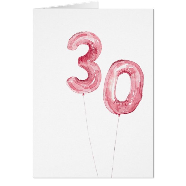 30. Geburtstag/Jubiläum Balloons Aquarellkarte (Vorne)