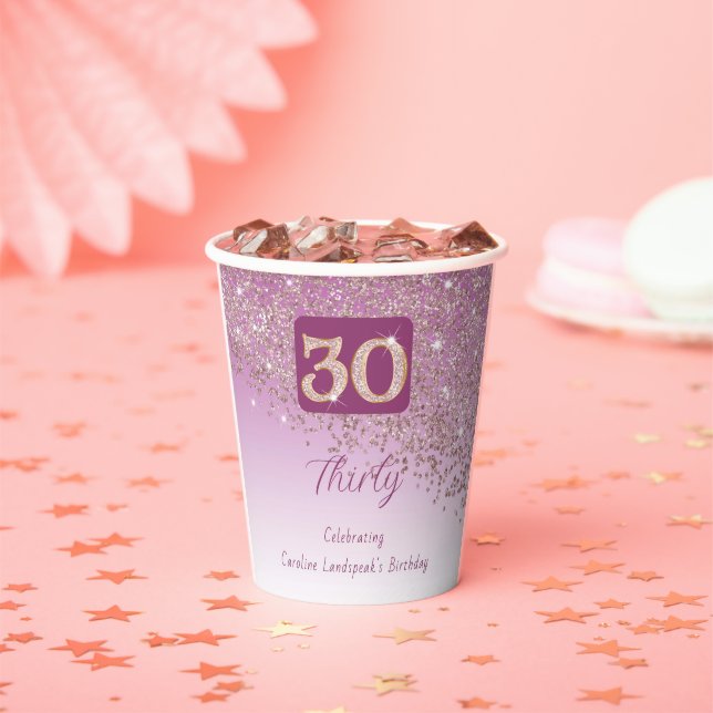 30. Geburtstag Klasse Falling Rose Gold Glitzer Pappbecher (Insitu)