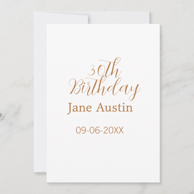 30. Geburtstag kupferbraun einfach stilvoller Name (Vorderseite)