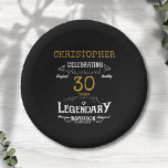 30. Geburtstag Legendary Black Gold Retro Pappteller<br><div class="desc">Für alle,  die ihren 30. Geburtstag feiern,  haben wir die idealen Geburtstagsgeschirr mit Vintagem Ambiente. Der schwarze Hintergrund mit Vintagem Typografie-Design in Weiß und Gold ist schlicht und elegant mit Retro-Ambiente. Passen Sie den Text dieser Geburtstagsplatte einfach mit der Vorlage an. Teil einer 30. Geburtstagskollektion mit Party und Geschenken.</div>