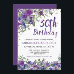 30. Geburtstag Lila florale Gold Confetti Dots Einladung<br><div class="desc">30. Geburtstag Lila Violett Flora Aquarell Gold Confetti Einladung Das Design bietet schöne Aquarell dunkle lila und violette Blumen.</div>