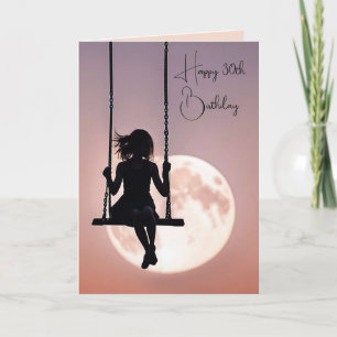30. Geburtstag Mädchen auf Schaukel mit Mond Karte