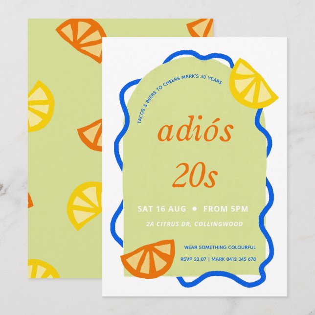 30. Geburtstag mexikanische Party Einladung Adios  (Vorne/Hinten)