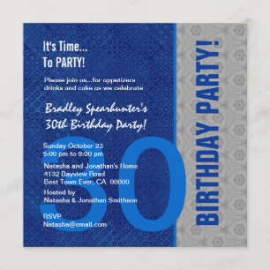 30. Geburtstag Modernes Blau und Silber S300 Einladung