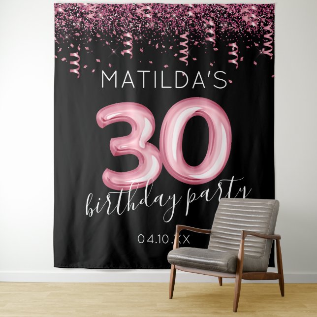 30. Geburtstag Modernes rosa Foto Hintergrund Wandteppich (Beispiel)