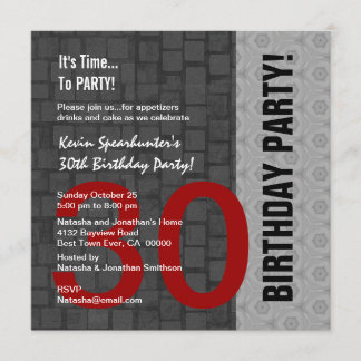 30. Geburtstag Modernes Rotes Silberschwarz D418 Einladung