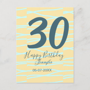 30. Geburtstag Name Datum Jahr gelb blau Paste Postkarte