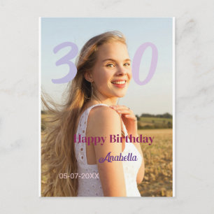 30. Geburtstag Name Datum Jahr PURPUR PINK FETT Postkarte