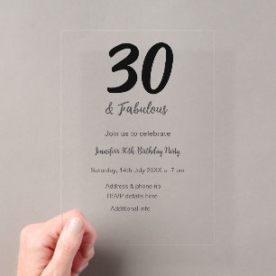 30. Geburtstag Name Datum Jahr schwarz Acryleinladungen