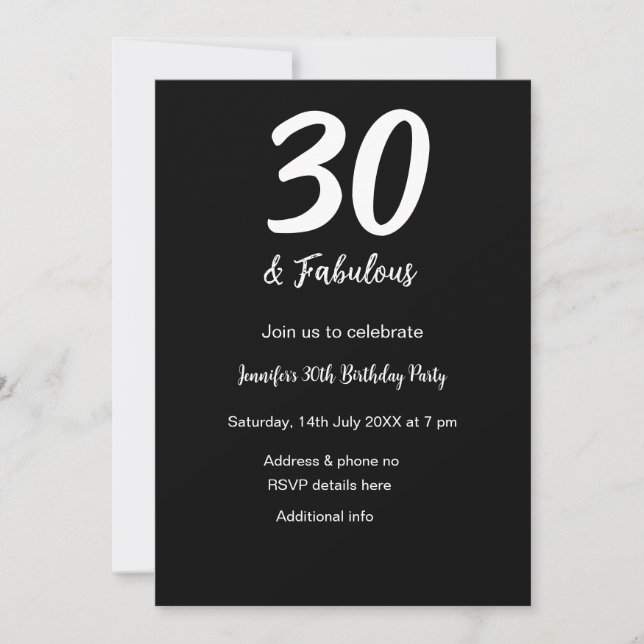 30. Geburtstag Name Datum Jahr schwarz QR Einladung (Vorderseite)