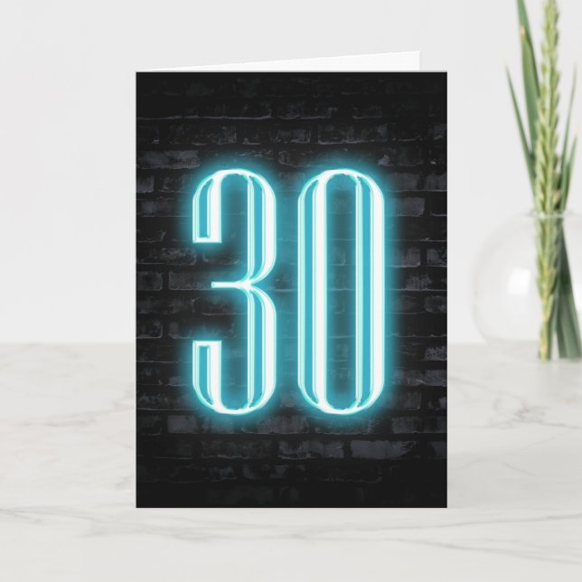 30. Geburtstag Neon Sign auf Brick Karte (Vorderseite)