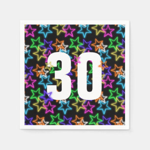 30. Geburtstag Neonsterne auf schwarz Serviette