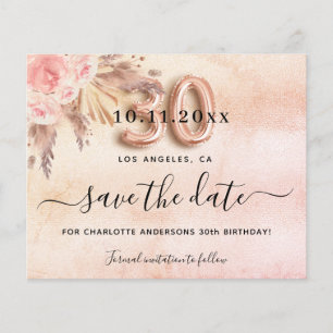 30. Geburtstag Pampas-Rose Save-the-Date Budget Flyer