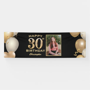 30. Geburtstag Party Black and Gold Balloons Foto Banner