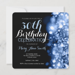 30. Geburtstag Party Blau funkelnde Lichter Einladung