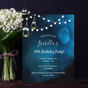 30. Geburtstag Party blaue Mondlichter Einladungspostkarte