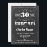 30. Geburtstag Party - Chalkboard Schwarz-weiß Einladung<br><div class="desc">30. Geburtstag Party Einladung. Elegantes Retro-Design in Schwarz/Weiß mit Chalkboard-Muster. Der Retro-Typografie-Schriftart ist stilvoll. Kann für jedes Alter angepasst werden! Gedruckte Zazzle Einladungen oder Sofortdownload digitalen Vorlage. Ideal für ein stilvolles Fest für Damen und Herren.</div>