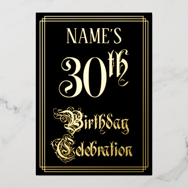 30. Geburtstag Party — Extravagantes Drehbuch und  Folieneinladung (Vorderseite)