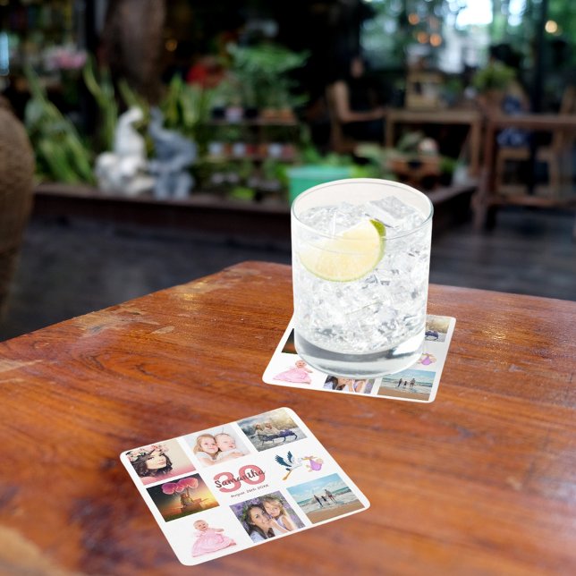 30. Geburtstag Party Foto Collage Name Rechteckiger Pappuntersetzer (Von Creator hochgeladen)