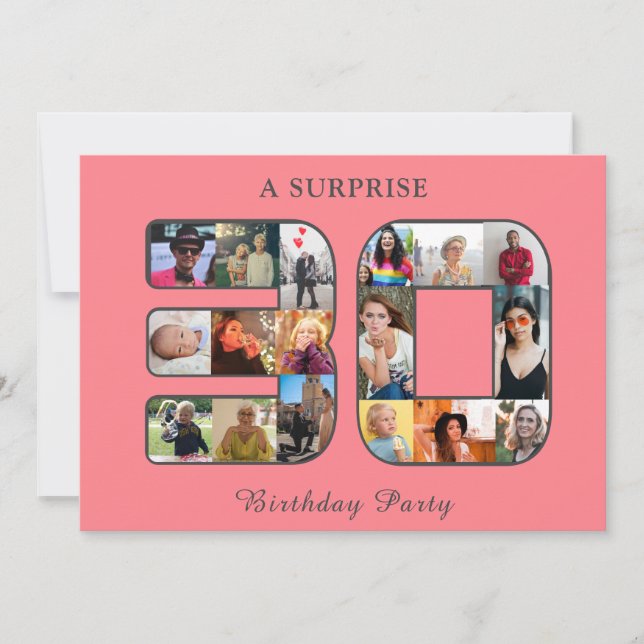 30. Geburtstag Party FotoCollage Blush Pink Gray Einladung (Vorderseite)