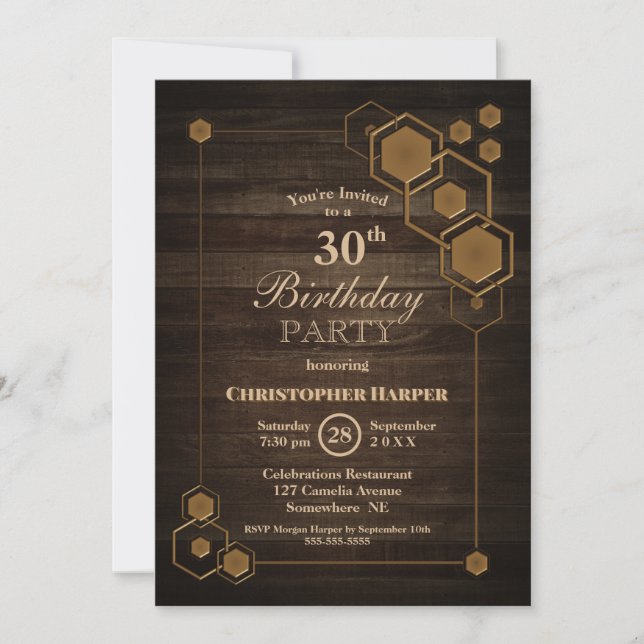 30. Geburtstag Party Geometrisches Rahmenholz Einladung (Vorderseite)