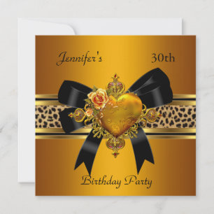 30. Geburtstag Party Gold Heart Jewel Leopard Einladung