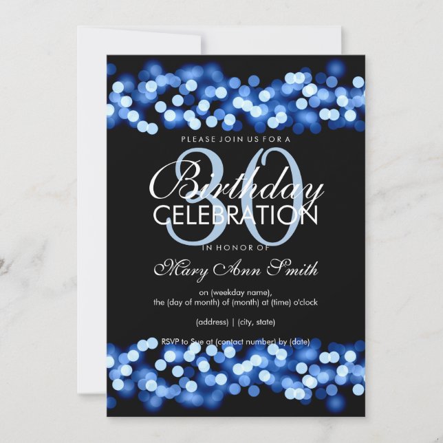 30. Geburtstag Party Imitate Blue Hollywood Glam Einladung (Vorderseite)