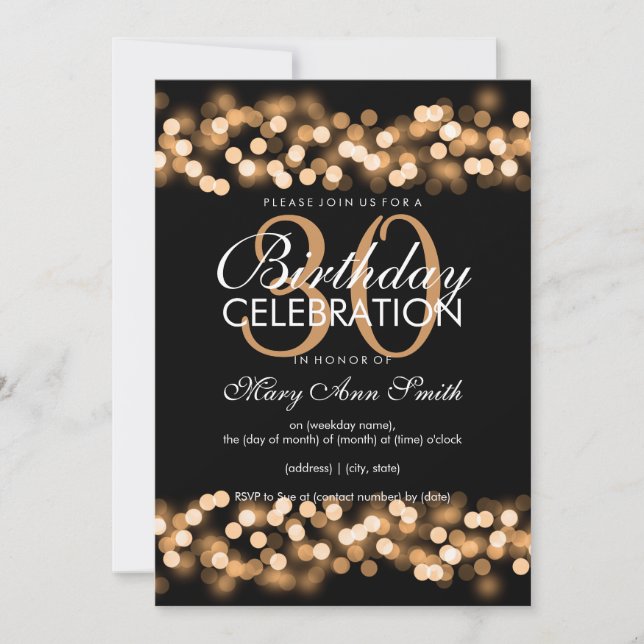 30. Geburtstag Party Imitats Gold Hollywood Glam Einladung (Vorderseite)
